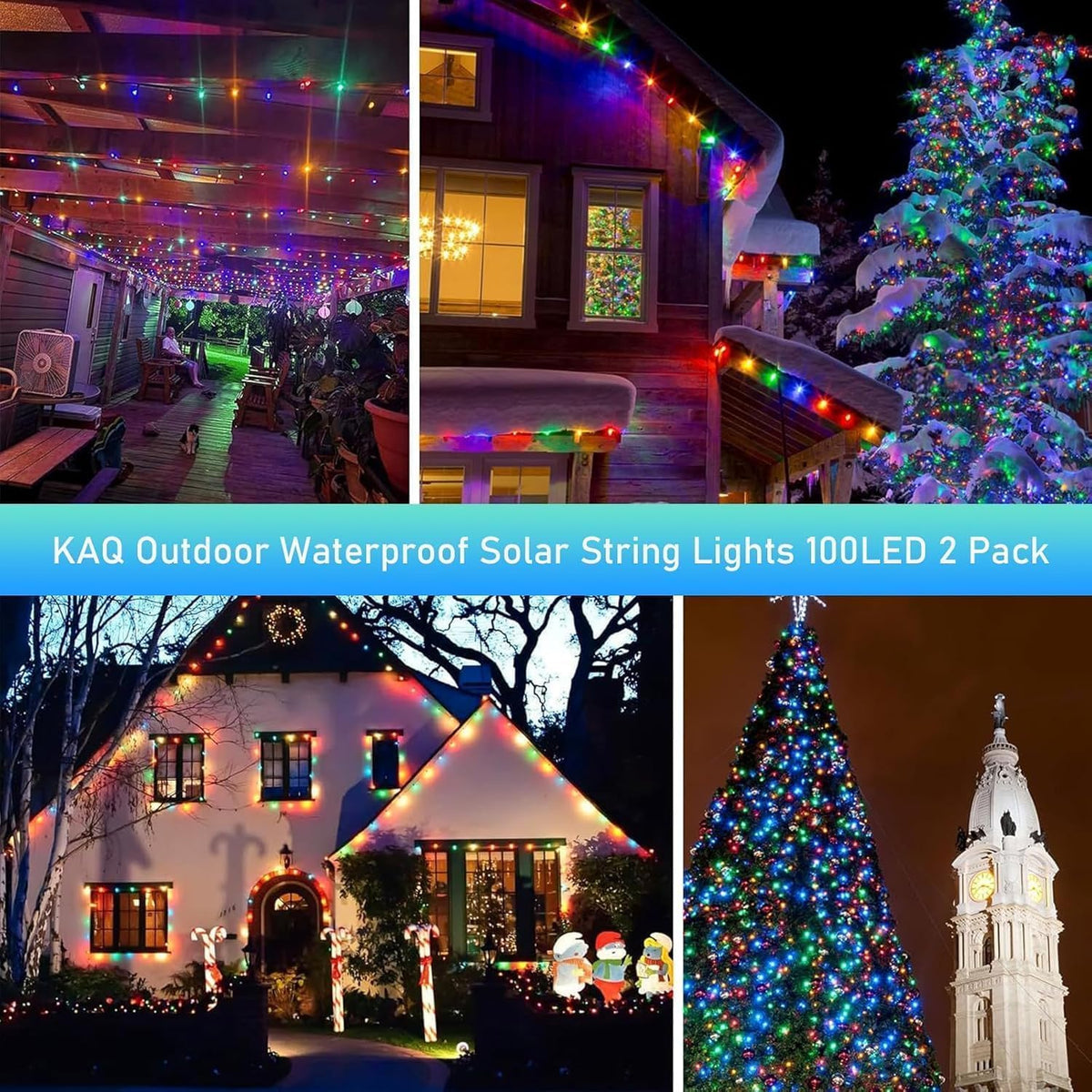 Multicolor Solar String Lights Outdoor Waterproof 2PK 200LED 66FT Twinkle Lights Auto On/Off Solar