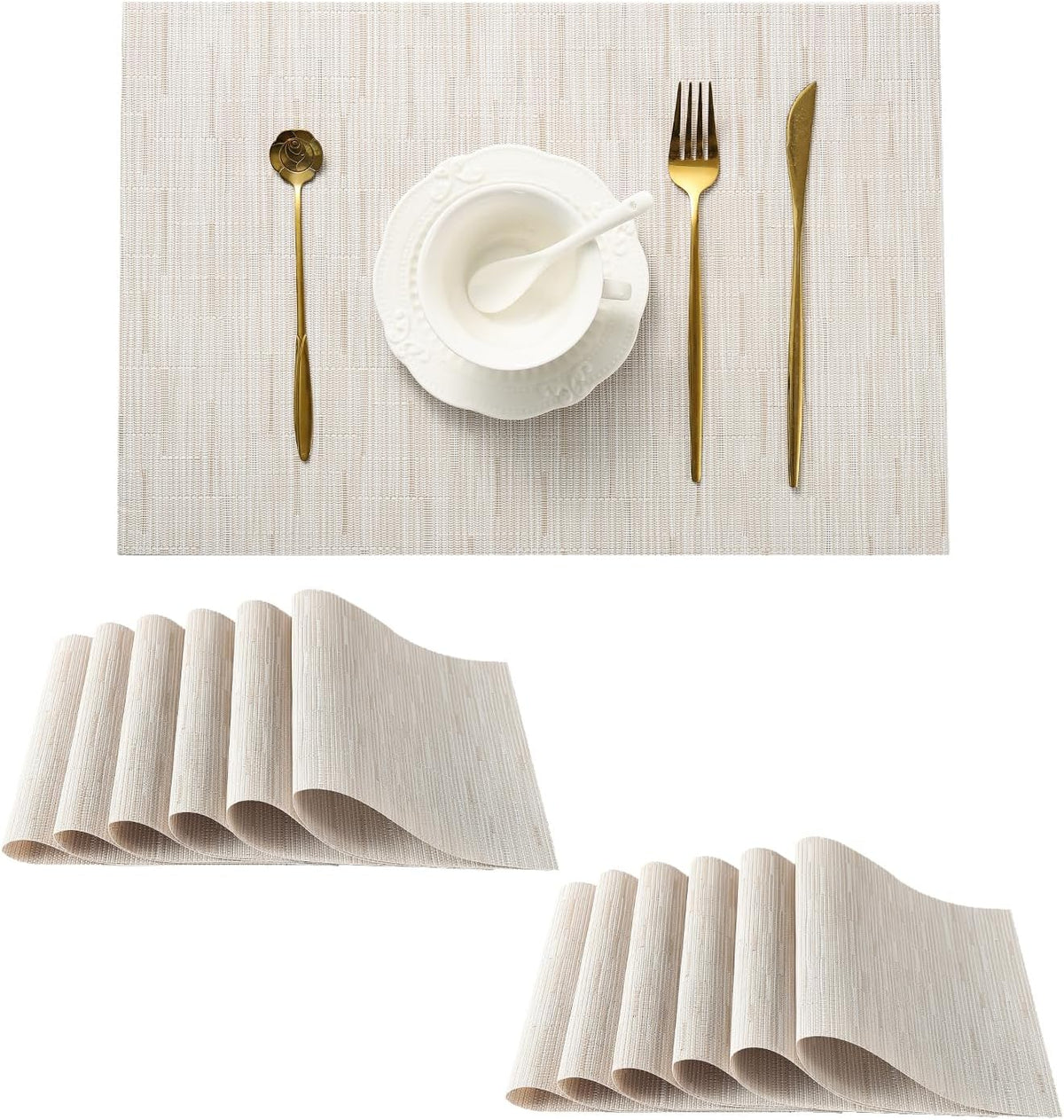 Leetaltree Pale Beige Placemats Set of 12 - Heat Resistant Non-Slip Place mats for Dining Table