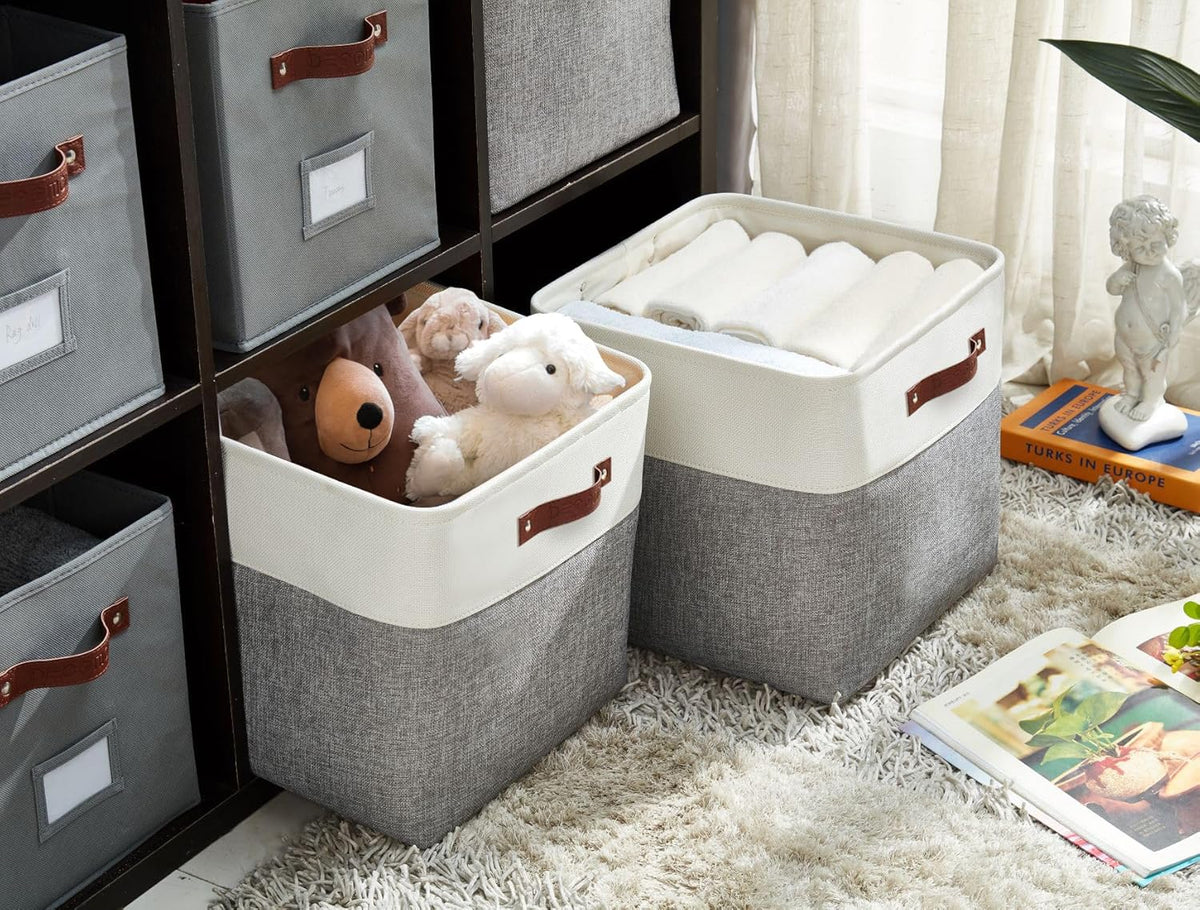 DECOMOMO Storage Cubes, 11x11 Cube Storage Bins, Baskets for Shelves (Grey & White, Cube 11" - 4