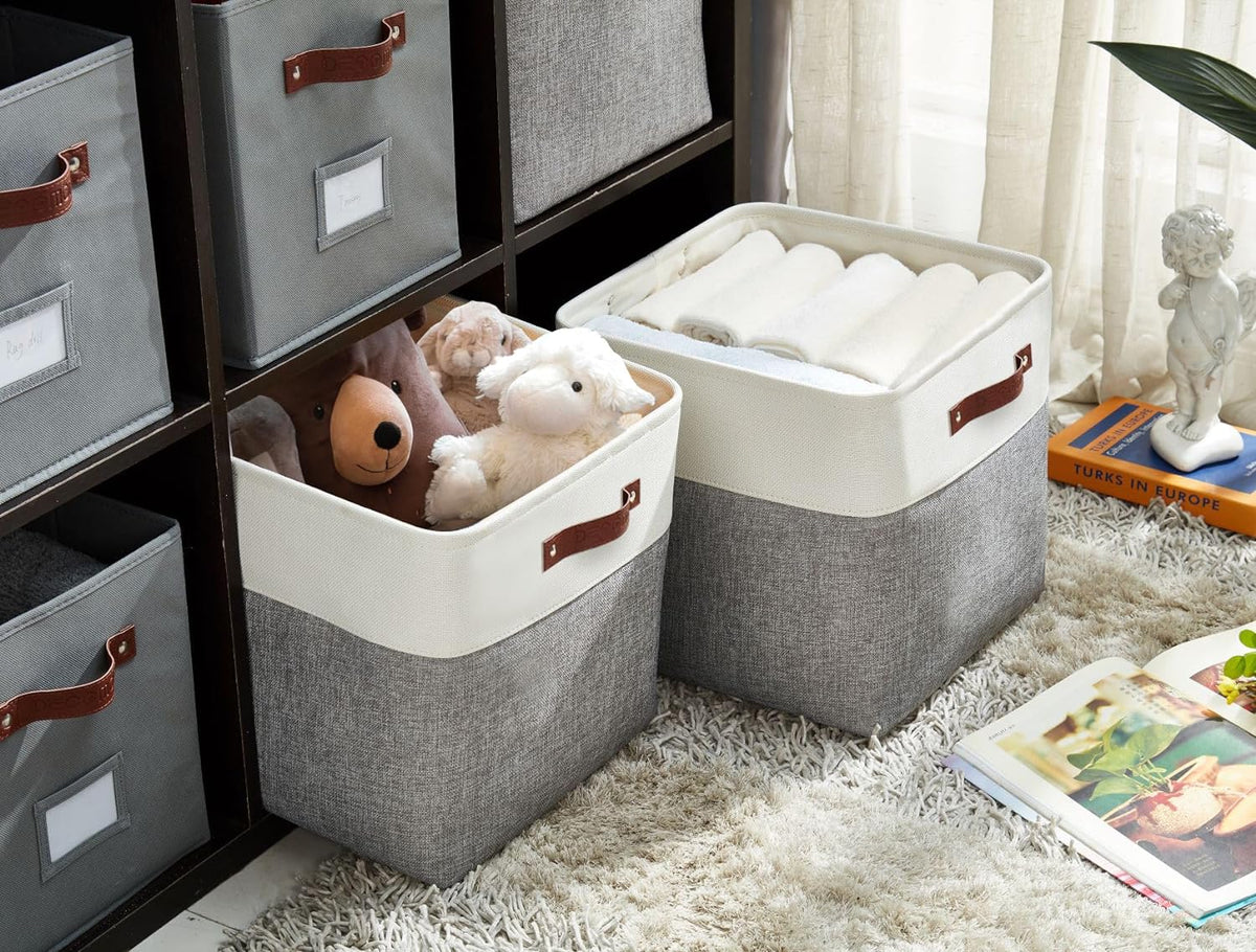 DECOMOMO 13 Inch Cube Storage Bins, Fabric Storage Cube, Basket for Kallax Shelves (Grey & White, 4