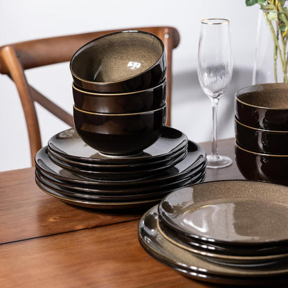 LeRatio Ceramic Dinnerware Sets for 6,Stoneware Plates and Bowls Sets,Handmade Reactive Glaze