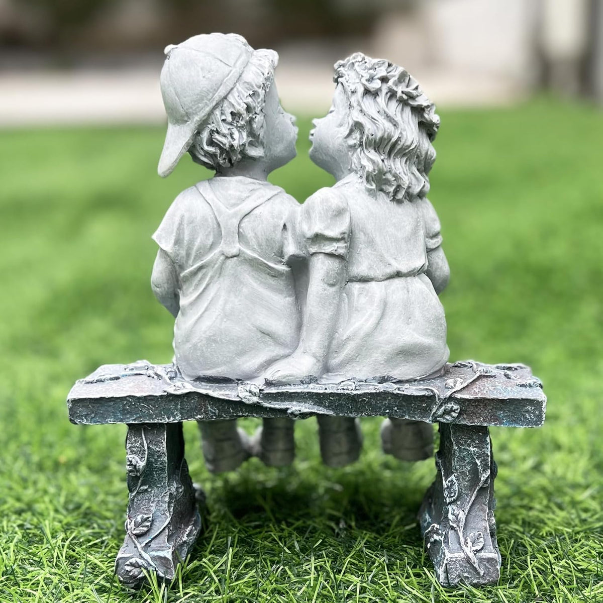 Elenon Boy and Girl Garden Statue Outdoor Decorative, Couple First Kiss Garden Sculpture for Yard