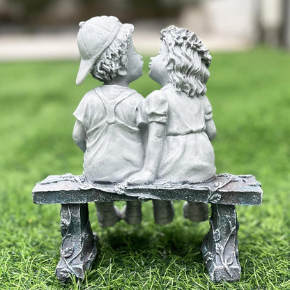 Elenon Boy and Girl Garden Statue Outdoor Decorative, Couple First Kiss Garden Sculpture for Yard