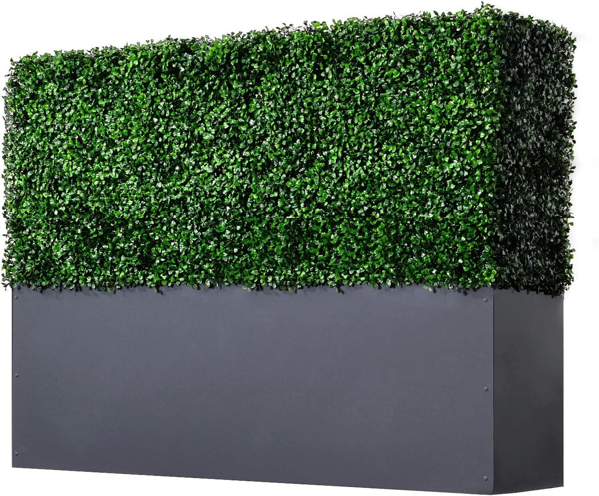 AGPL Upgraded Artificial Boxwood Hedge Wall with Gray Color Planter Box (33.5" Height 48" Width 12"
