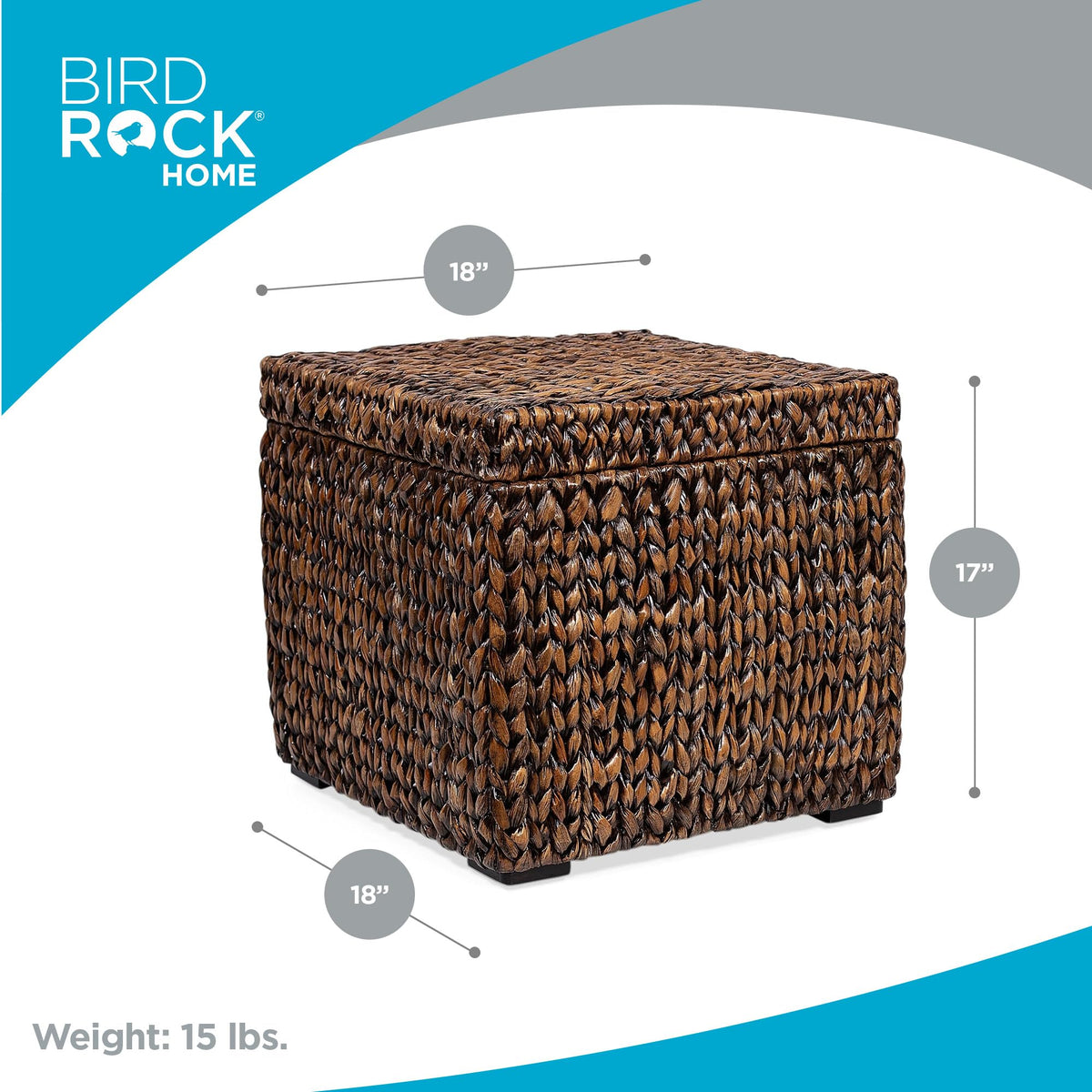 BIRDROCK HOME Storage Cube Box with Lid - Brown Wash Seagrass - Large Hand Woven Floor Container