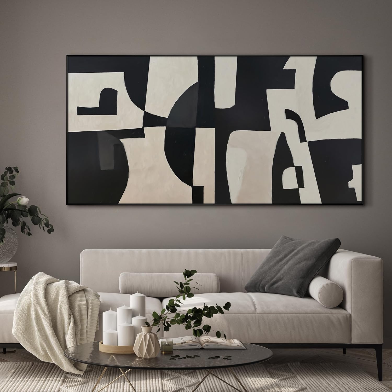 SIGNWIN 36"x72" Extra Large Framed Wall Art Black and White Abstract Geometric Design, Minimalist