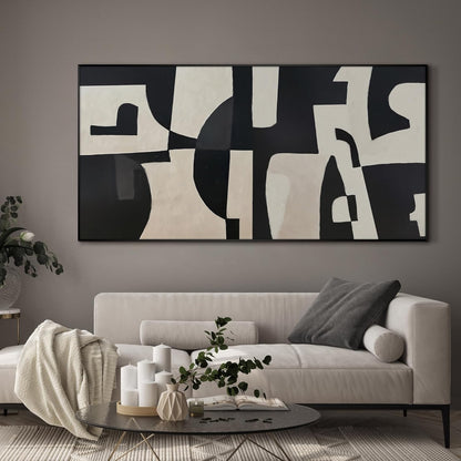 SIGNWIN 36"x72" Extra Large Framed Wall Art Black and White Abstract Geometric Design, Minimalist