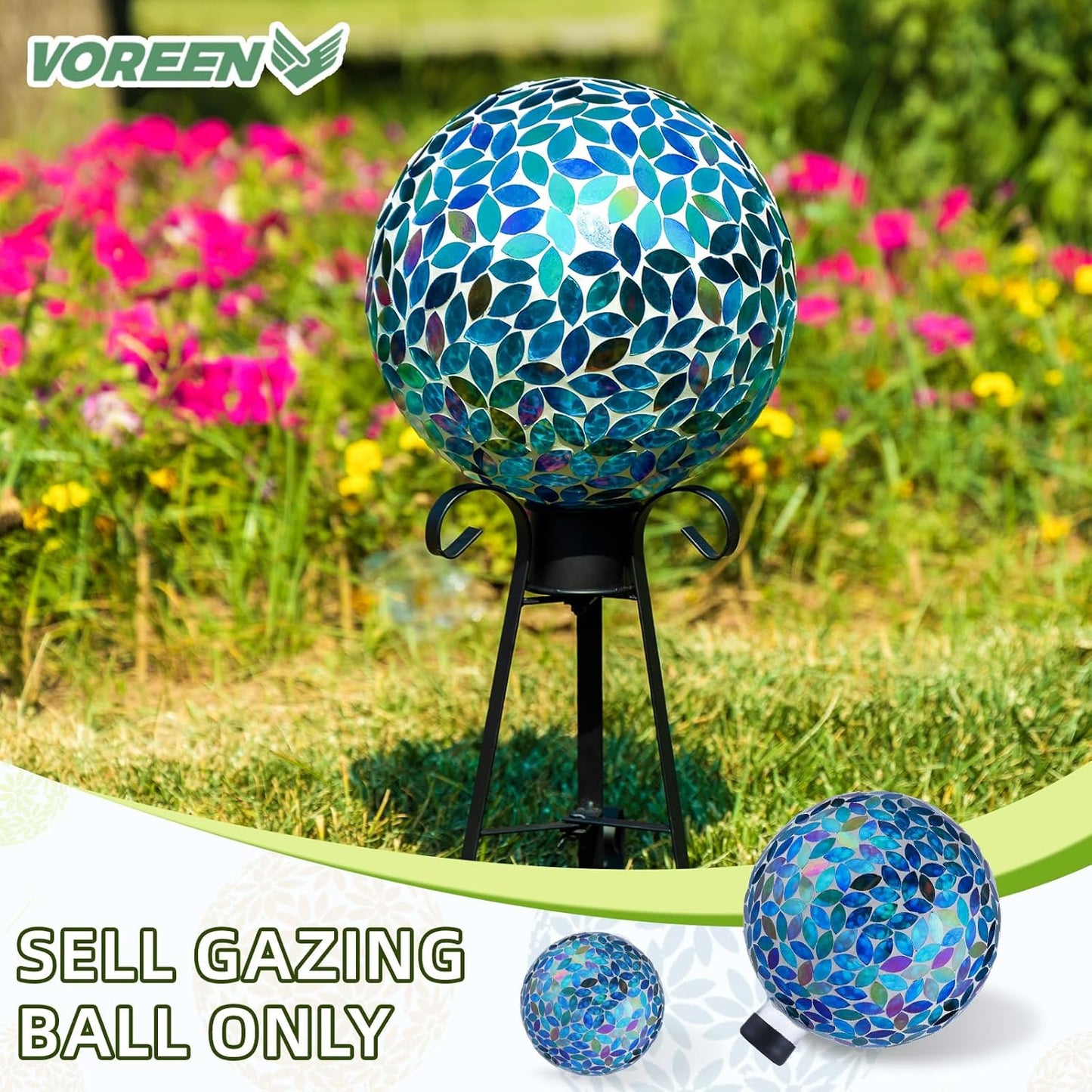 VOREEN 10-Inch Gazing Ball Glass Mosaic Gazing Globe, Outdoor Reflective Ball Yard Decoration for