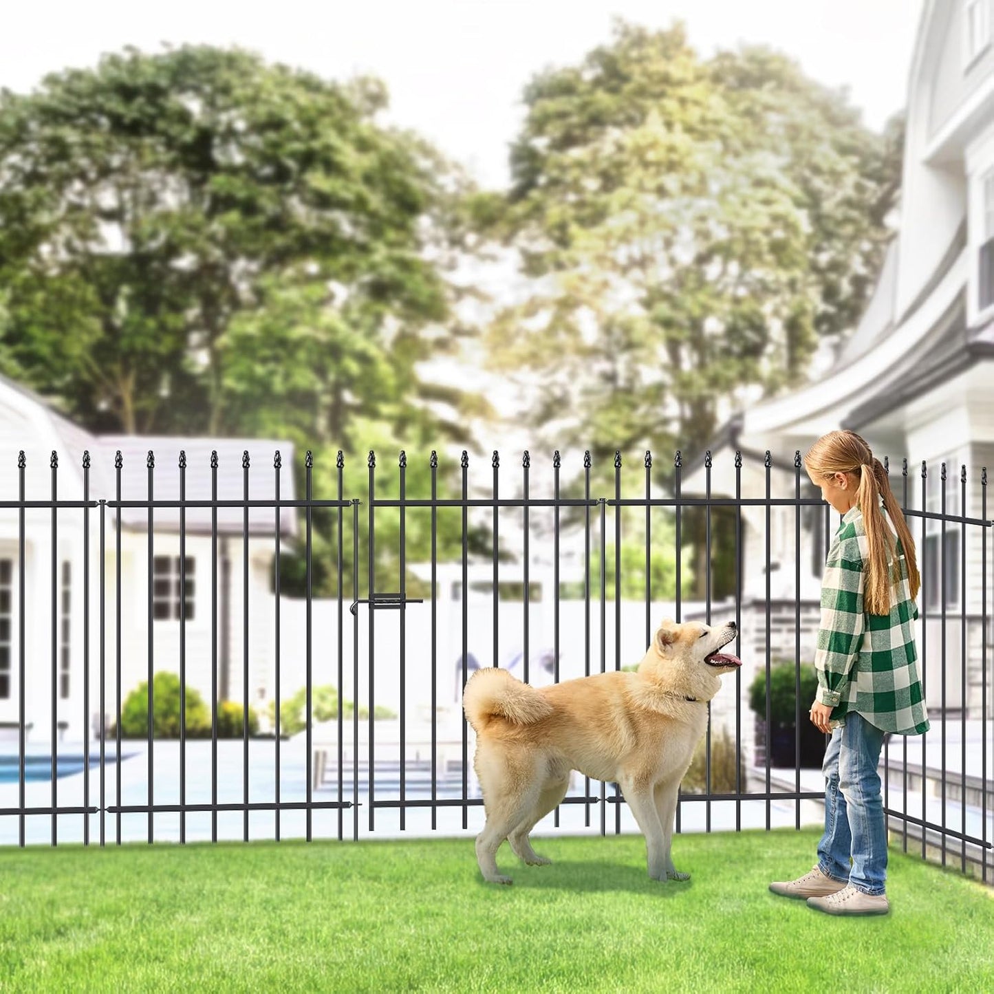 Metal Garden Fence with Gate 42 in H x 11.5 ft L, 1 Gate + 4 Panels Border Fence Panels Animal