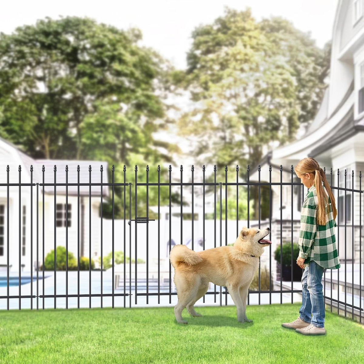 Metal Garden Fence with Gate 42 in H x 11.5 ft L, 1 Gate + 4 Panels Border Fence Panels Animal