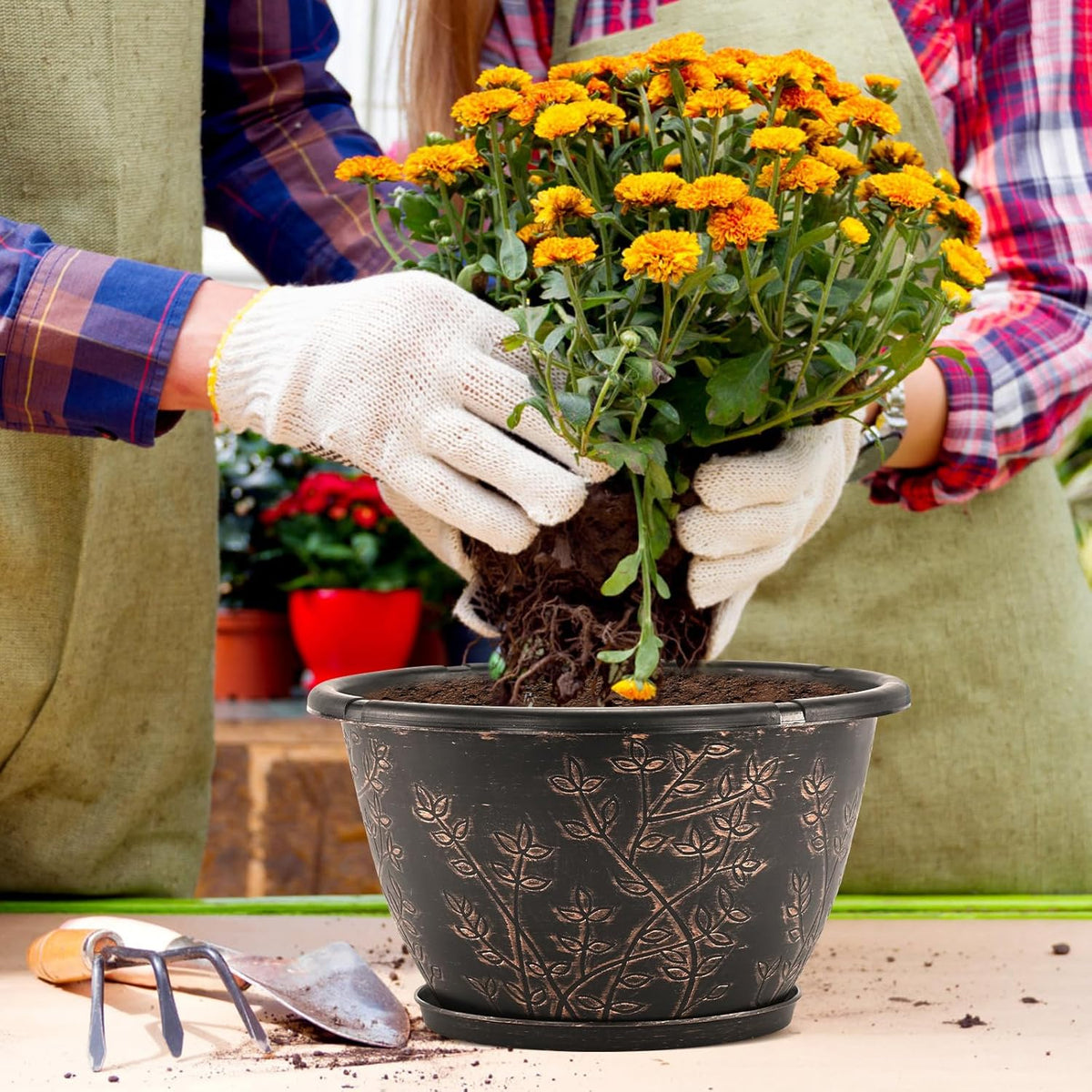 12-inch-Flower-Pots-Outdoor-Indoor, 4 Pack Plastic Planter Pots for Plant with Drainage Hole