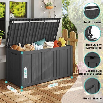 150Gal Outdoor Deck Box Waterproof, Lager Patio Storage Box Indoor and Outdoor Use, Lockable Resin