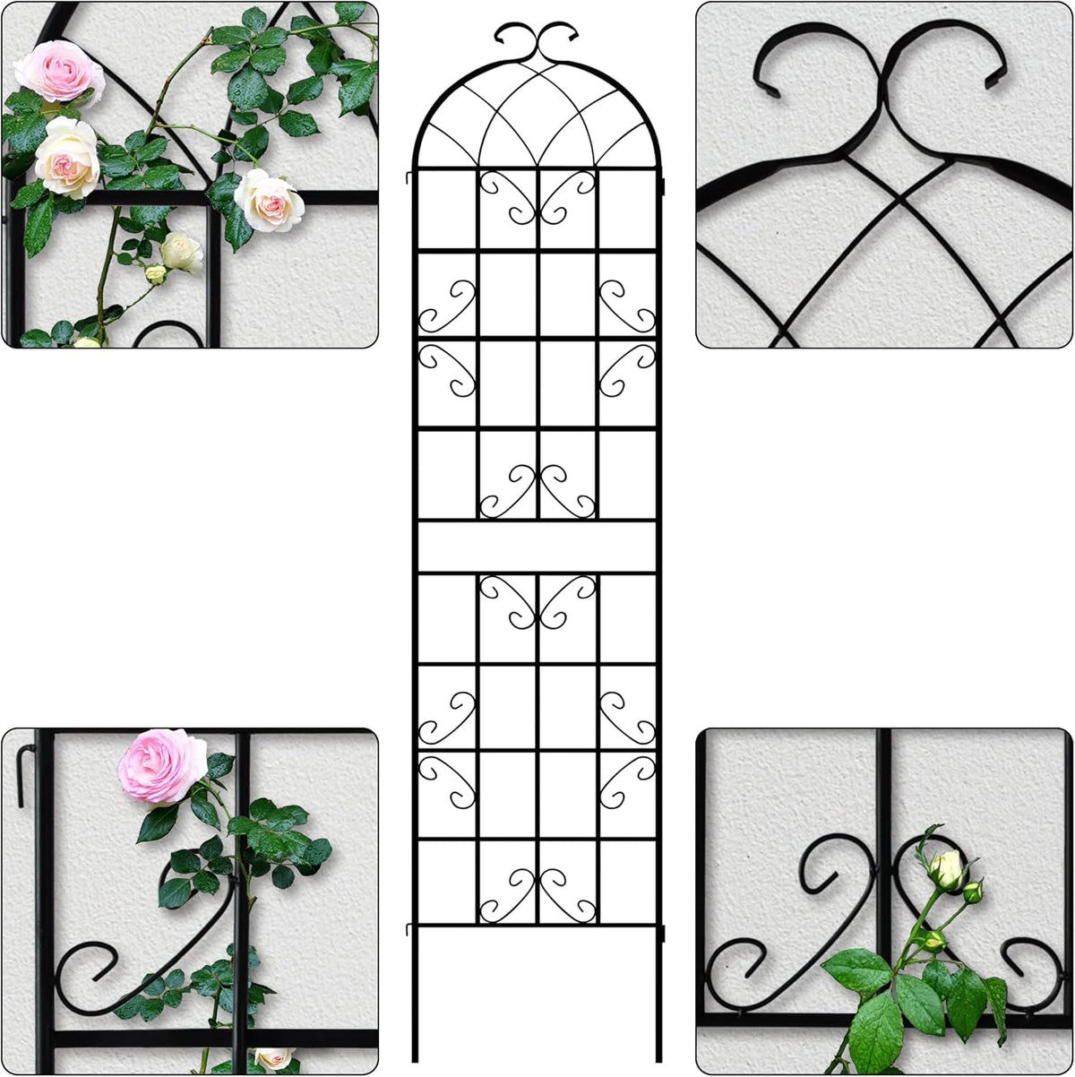 LZRS 4 Pack 87x20in Rustic Iron Arch Decoration Garden Trellis with Black Metal Coating – Perfect