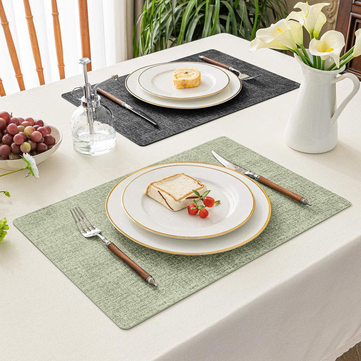 Romanstile Reversible Vinyl Placemats Set of 8, Faux Leather 100% Waterproof Oil-Proof Wipeable