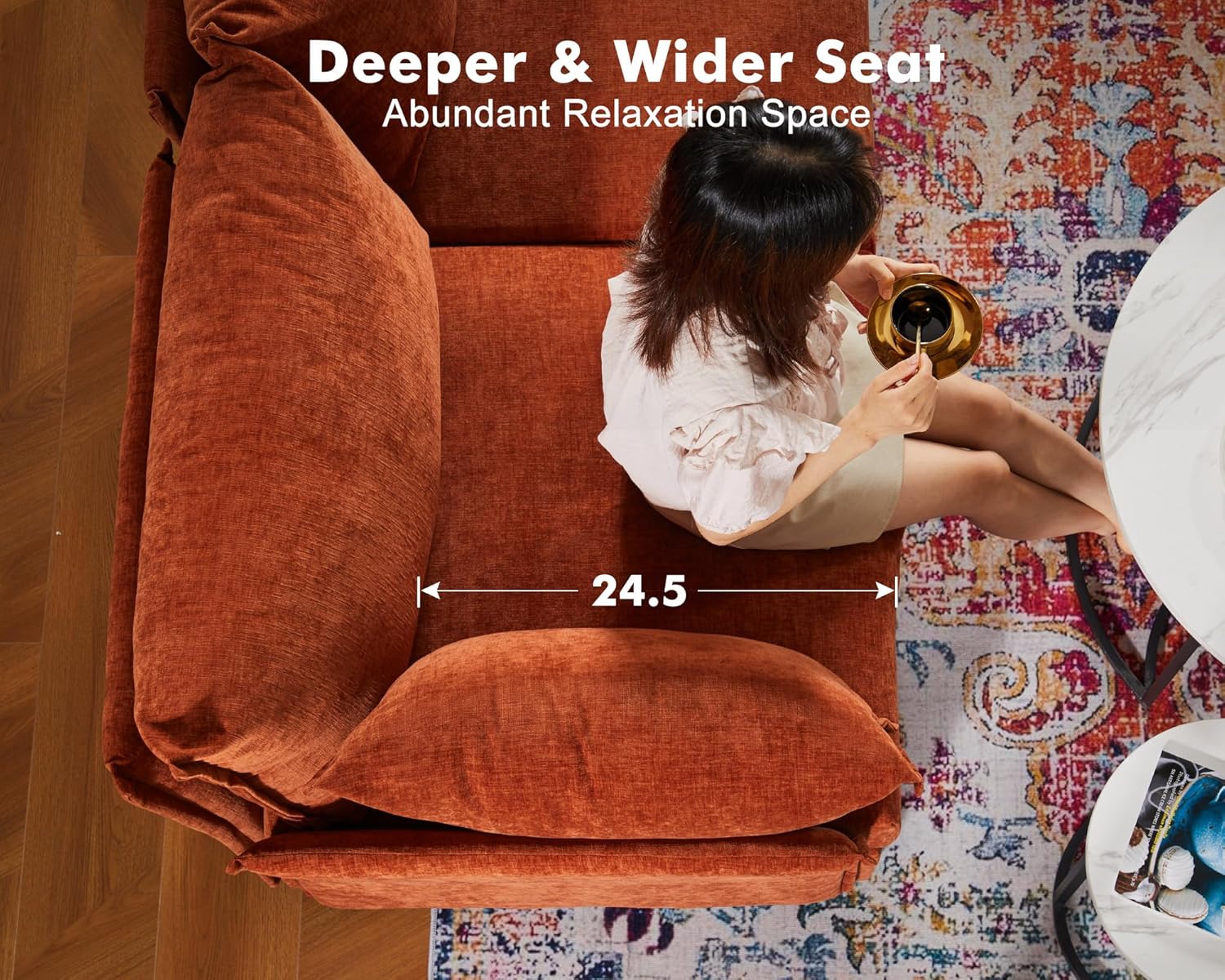 134.6" Modular Sectional Sofa, Oversized 4 Seater Terracotta Orange Couch with Removable Chenille