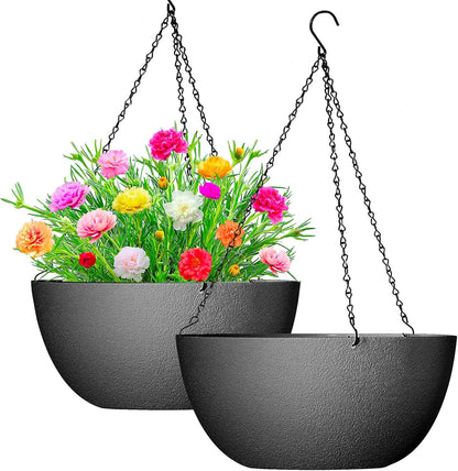 WOUSIWER 13 inch 2Pack Large Hanging Planters for Outdoor Indoor Plants with Drainage Holes and