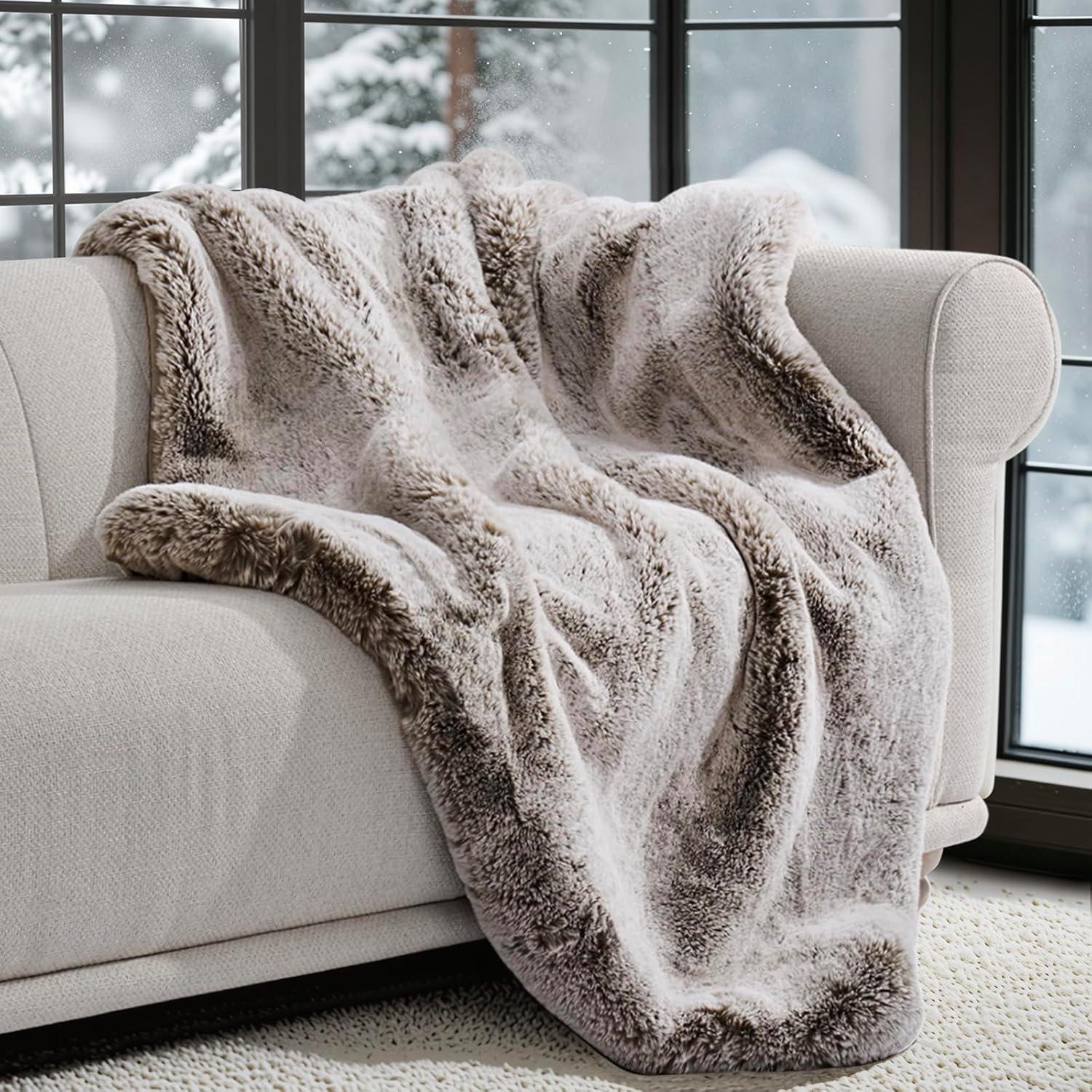 Luxury Soft Faux Chinchilla Fur Throw Blanket for Couch, Warm Thick Heavy Winter Throw Blanket