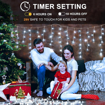 KNONEW 164FT 1600 LED Christmas Lights Outdoor Decoration White Timer 8Modes Hanging Fairy String