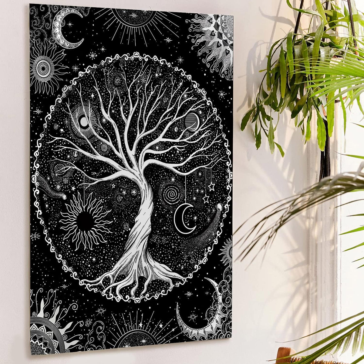 Lunerfex Tree of Life Tapestry Black and White Tapestry Mystical Sun and Moon Tapestries for