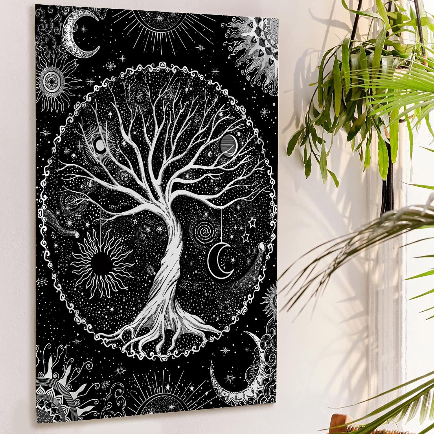 Lunerfex Tree of Life Tapestry Black and White Tapestry Mystical Sun and Moon Tapestries for
