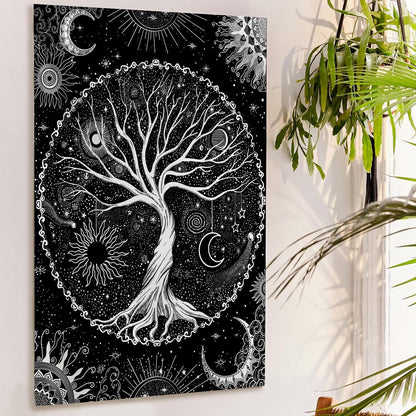 Lunerfex Tree of Life Tapestry Black and White Tapestry Mystical Sun and Moon Tapestries for
