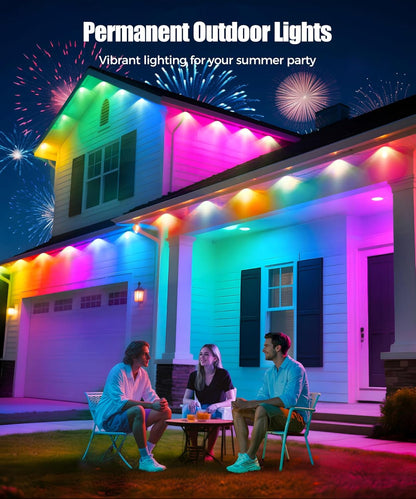 POOFZY Permanent Outdoor Lights for House, 200ft RGB+IC Smart Outdoor Decor, 50 Scene Modes