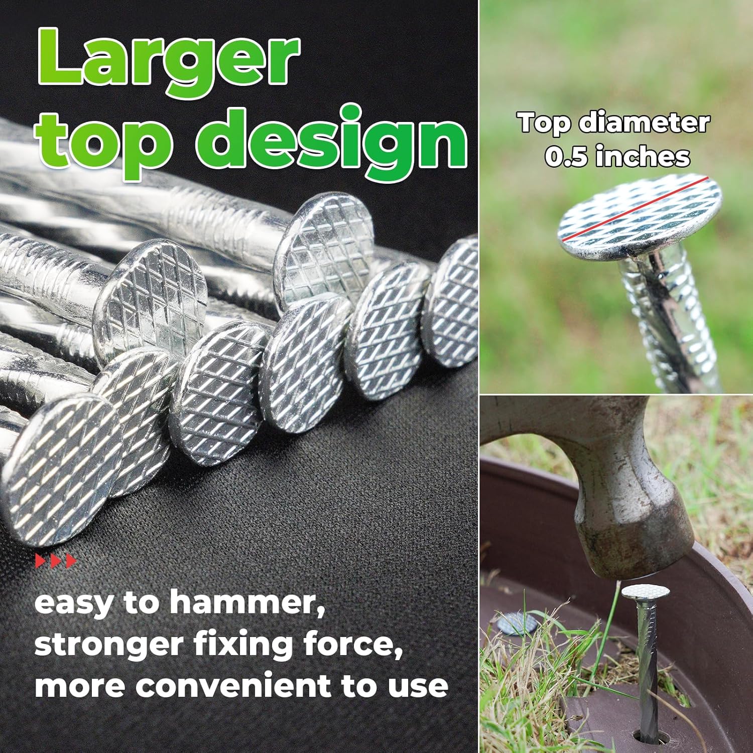 6.3-Inch Galvanized Heavy-Duty Landscape Stakes, (300-Pack) Spiral Metal Turf Spikes for Artificial