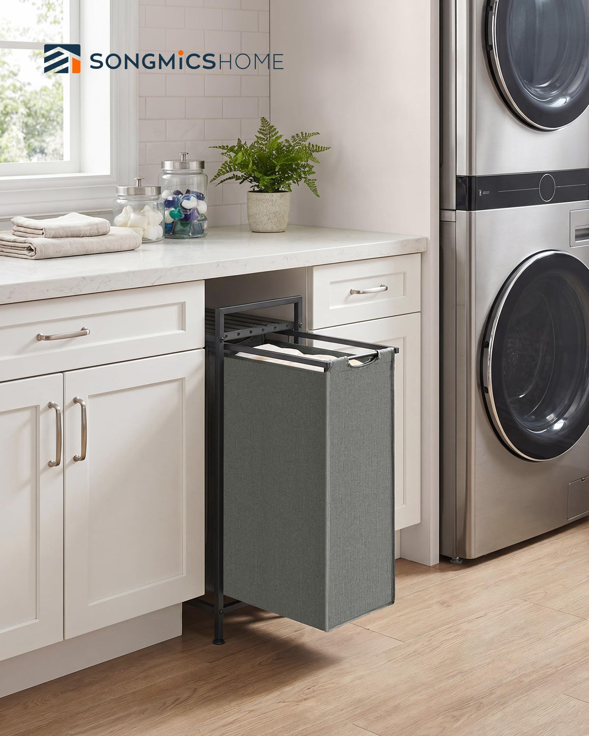 SONGMICS HOME Laundry Basket Sorter with Storage Shelf, Laundry Hamper with Metal Frame, 12.4