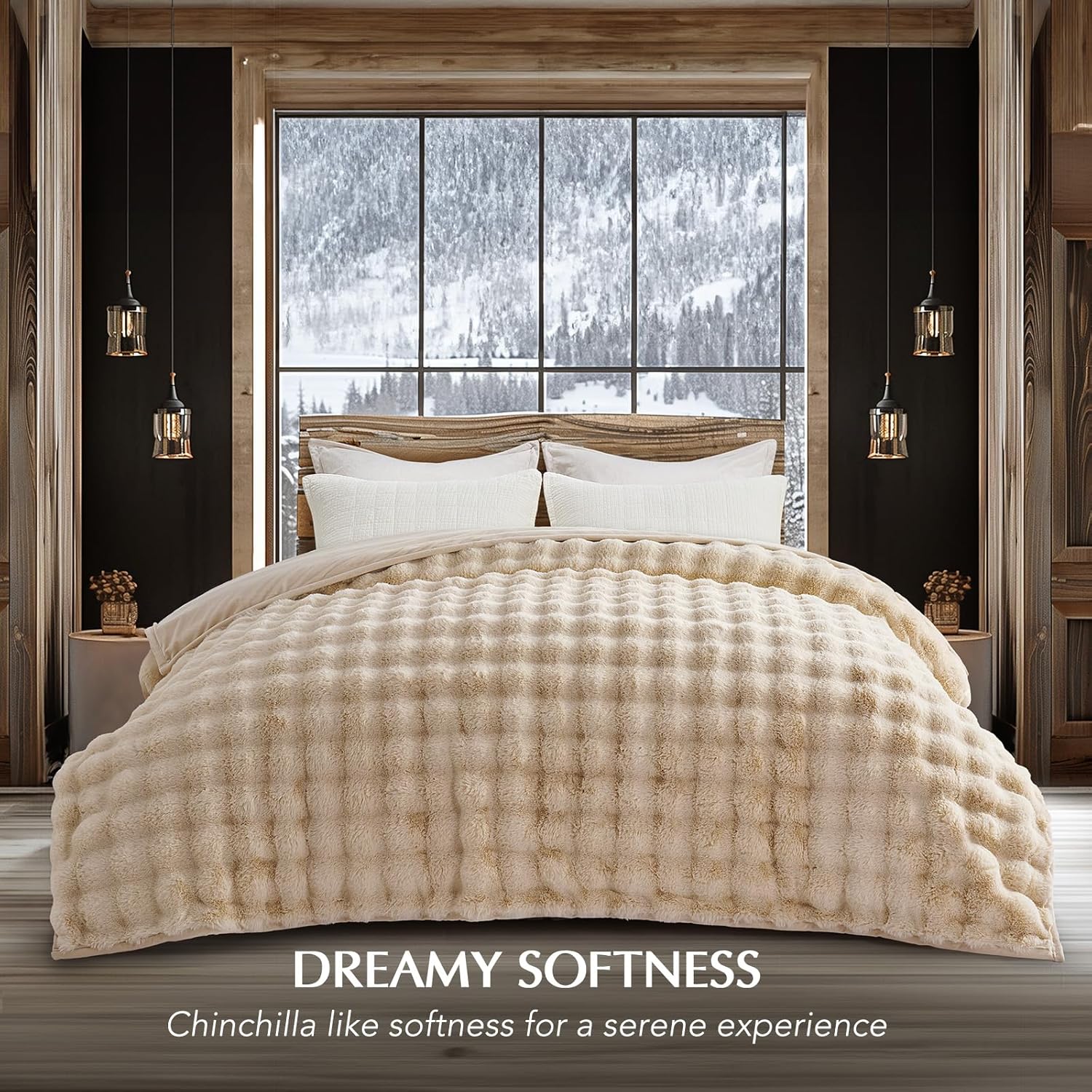 EVERGRACE Ultra Soft Luxury Fluffy Ridgeline Faux Rabbit Fur Throw Blanket, Thick Warm Bubble Throw