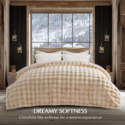 EVERGRACE Ultra Soft Luxury Fluffy Ridgeline Faux Rabbit Fur Throw Blanket, Thick Warm Bubble Throw