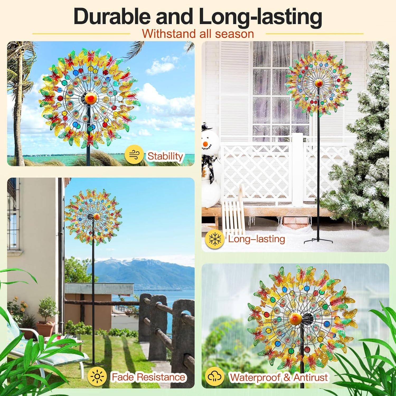 Lairander Butterfly Outdoor Wind Spinners, 84'' Large Garden Wind Spinner, Metal Yard Art Wind