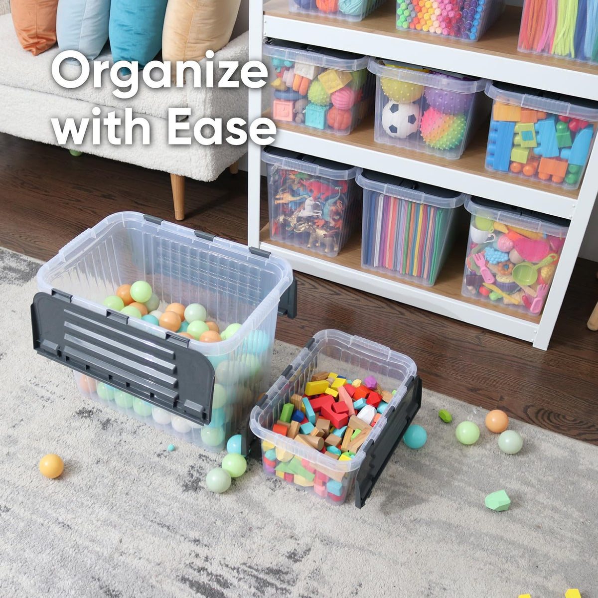 Superio Storage Bins with Lids, Clear Plastic Containers for Organizing, Stackable Totes, BPA Free
