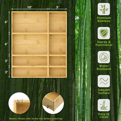 Bathroom Drawer Organizer Trays, Bamboo Silverware Drawer Organizer Kitchen Utensils, 8 PCS Wood