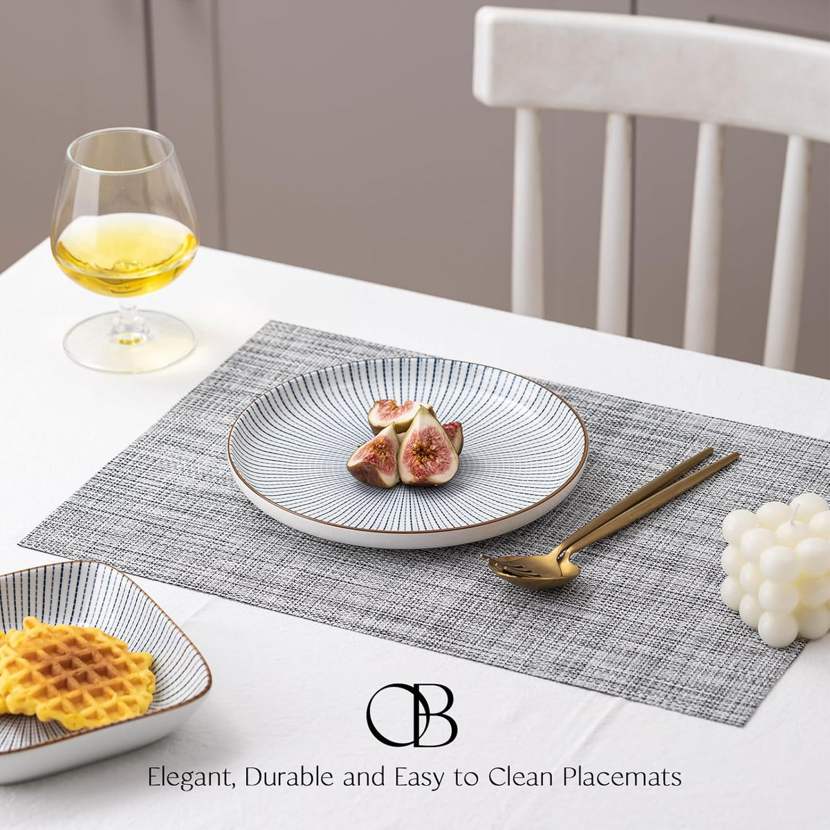 Placemats Set of 6 - Easy Clean Woven Vinyl Placemats for Dining Table, Indoor/Outdoor Place Mats