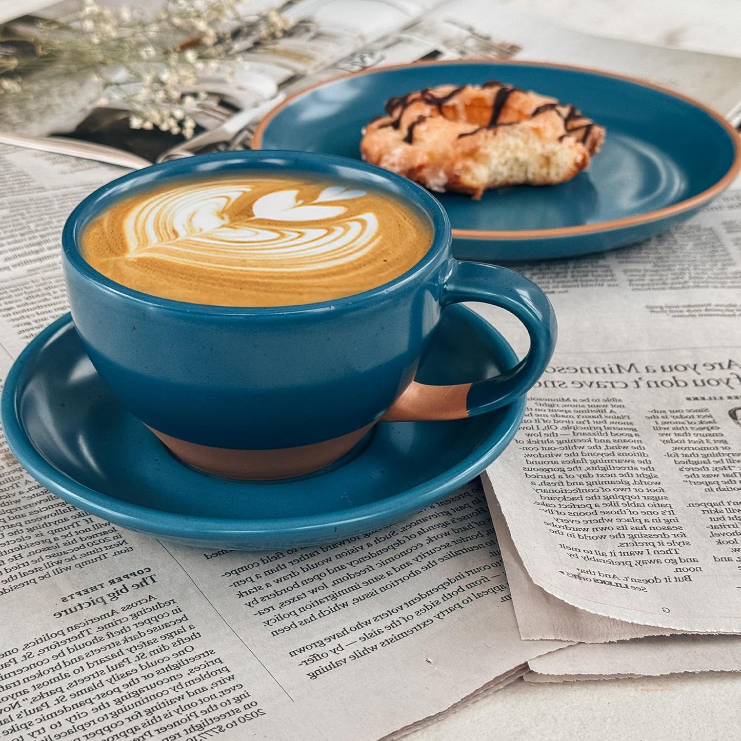 Mora Ceramic Latte Art Mug With Saucer - 10.5 oz, Round Bottom For Perfect Pours - Cafe Cups for