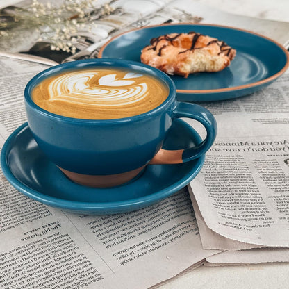 Mora Ceramic Latte Art Mug With Saucer - 10.5 oz, Round Bottom For Perfect Pours - Cafe Cups for