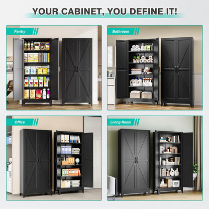 75" Tall Pantry Cabinet,Farmhouse Kitchen Pantry Storage Cabinets with 2 Doors and 5 Shelves,Black
