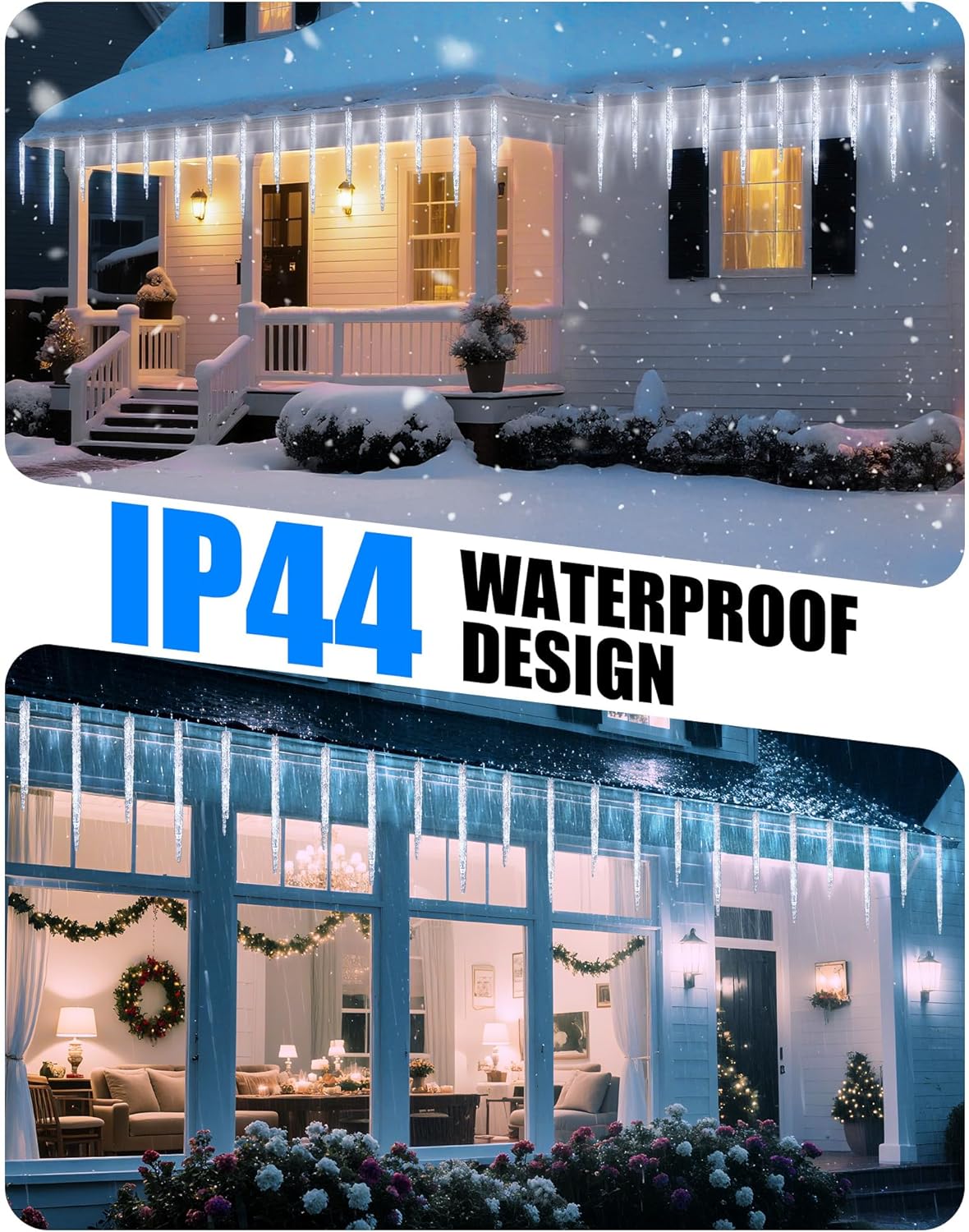 Minetom Christmas Icicle Lights - 2 Pack Total 200 LED 40 Tubes Twinkling Crystal Icicle String