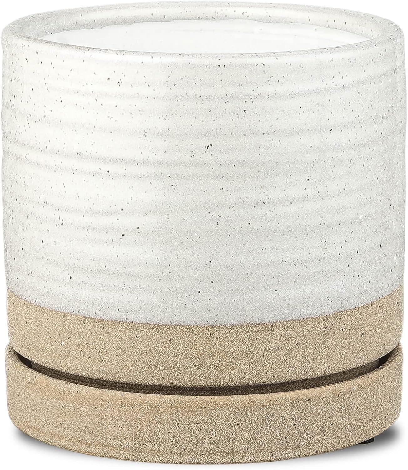 6 Inch Plant Pots, Ceramic Planter Pot with Drainage Hole & Saucer, Indoor/Outdoor Cylinder Round