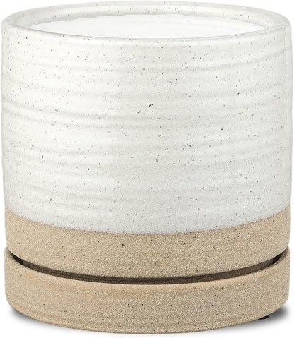 6 Inch Plant Pots, Ceramic Planter Pot with Drainage Hole & Saucer, Indoor/Outdoor Cylinder Round