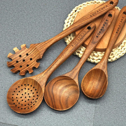 Wooden Spoons for Cooking,10 Pcs Natural Teak Wooden Kitchen Utensils Set Wooden Utensils for