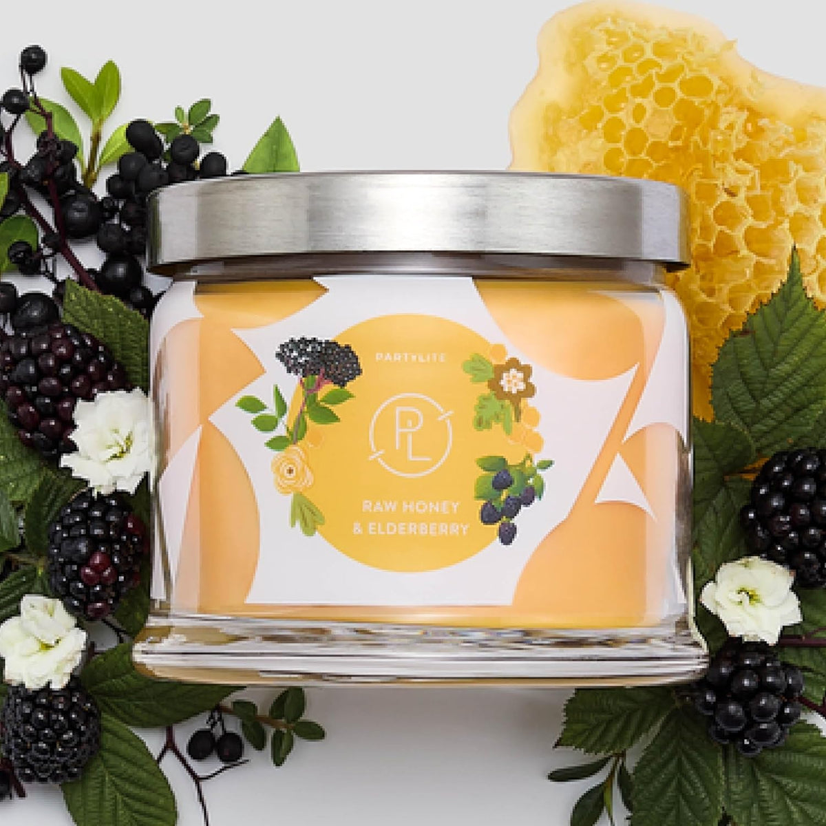 PartyLite Raw Honey & Elderberry Scented, Notes of Alpine Elderflower, Soft Jasmine & Golden Amber