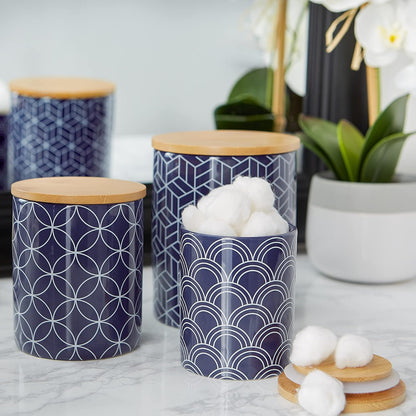 DII Kitchen Ceramics Collection, Canister Set, Mixed Print, Nautical Blue, 3 Piece
