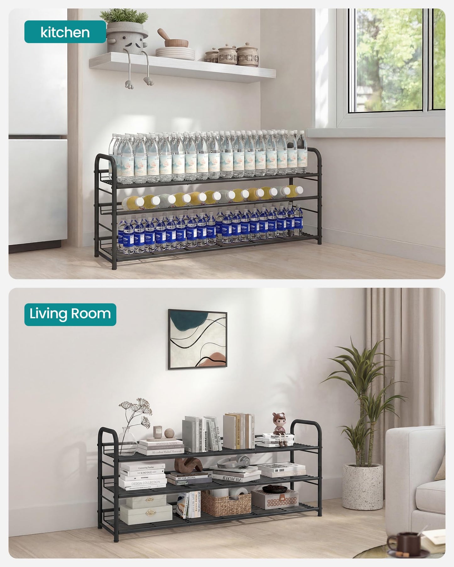 SONGMICS Stackable Shoe Rack, 3 Tier Metal Shoes Rack Storage Shelf, Holds up to 15 Pairs