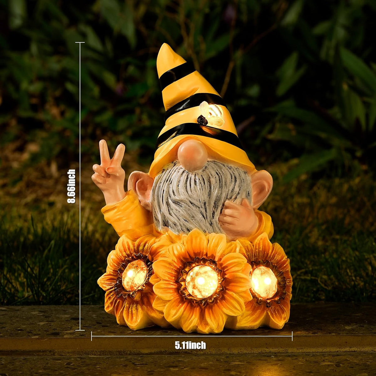 Garden Sculptures & Statues Resin Summer Bee Gnome with Sunflower, Outdoor Funny Decoration Solar