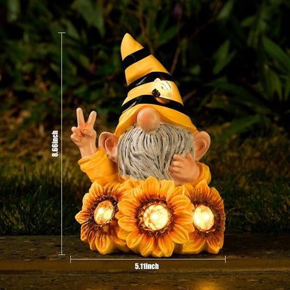 Garden Sculptures & Statues Resin Summer Bee Gnome with Sunflower, Outdoor Funny Decoration Solar