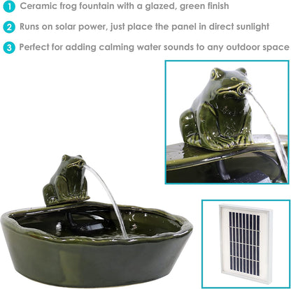 Sunnydaze Ceramic Solar-Powered Water Fountain - Green Glaze - Low-Voltage Submersible Pump with
