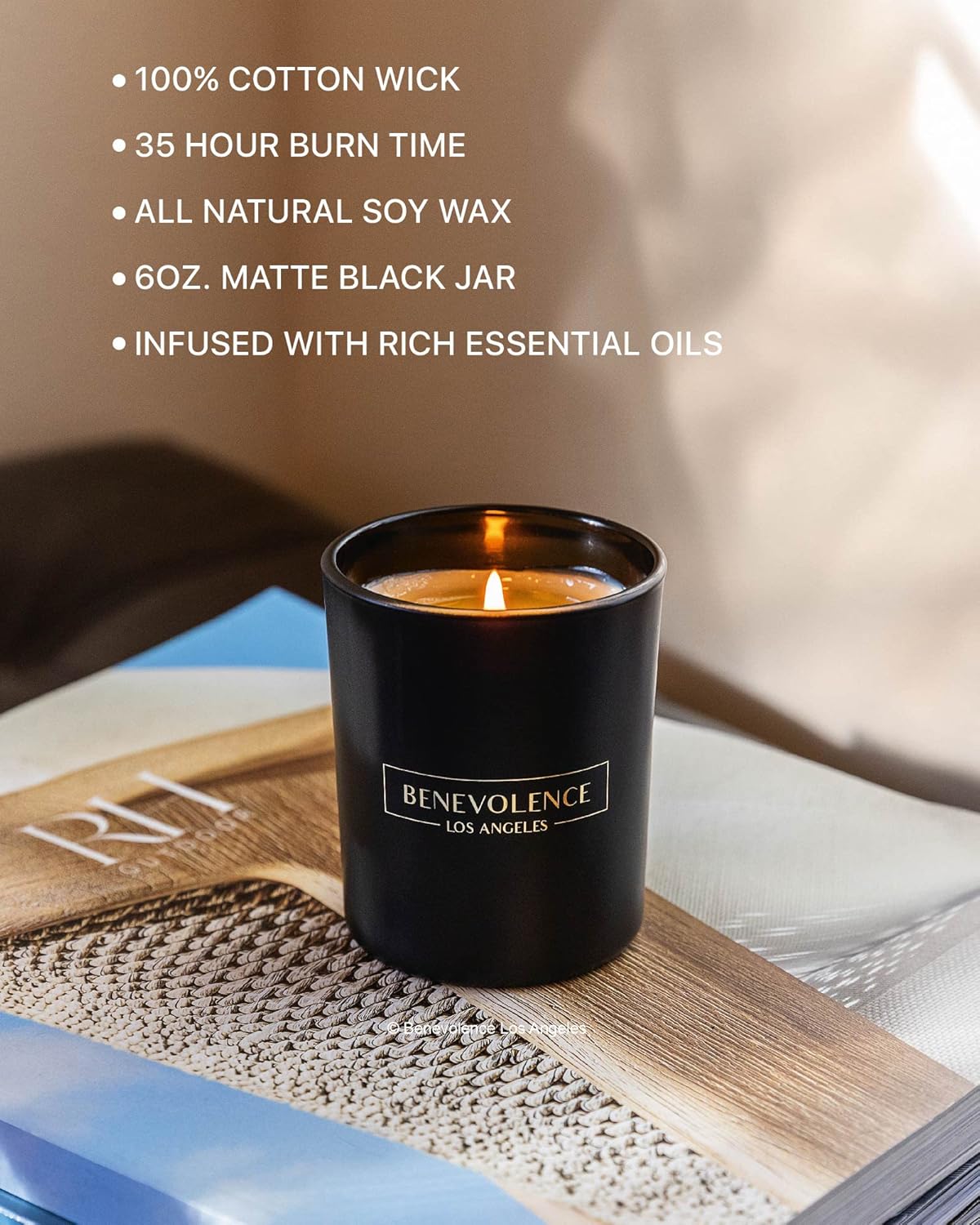 Benevolence LA Clearance Candles Rose & Sandalwood Scented Candle | Soy Candles, Black Candle for