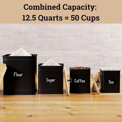 Kitchen Canisters for Countertop Set of 4 with Customizable Chalkboard Labels & Marker Pen - Big