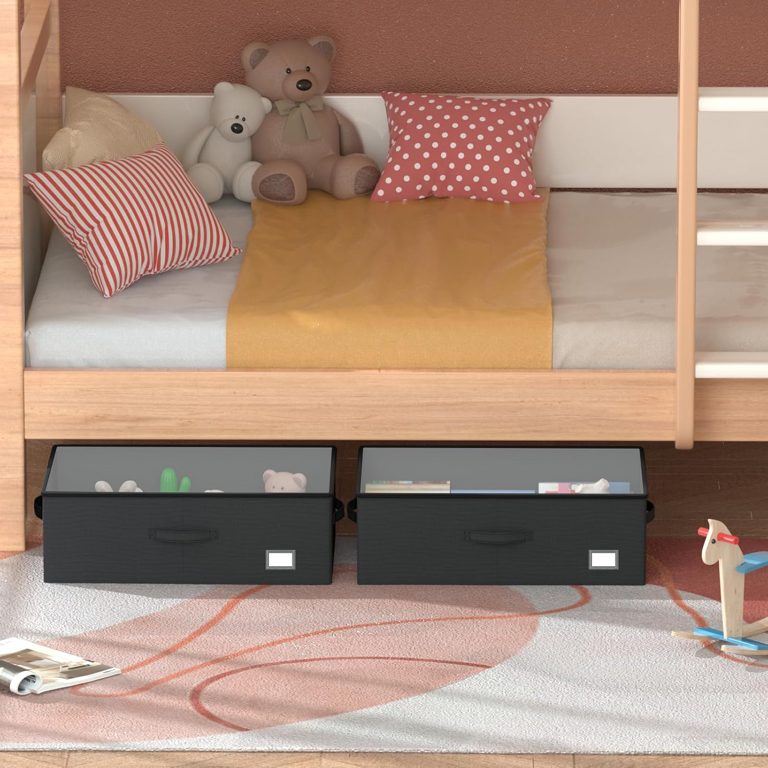 Underbed Storage Bins With Wheels, No Assemble Required 10 inches Height Large Capacity Rolling